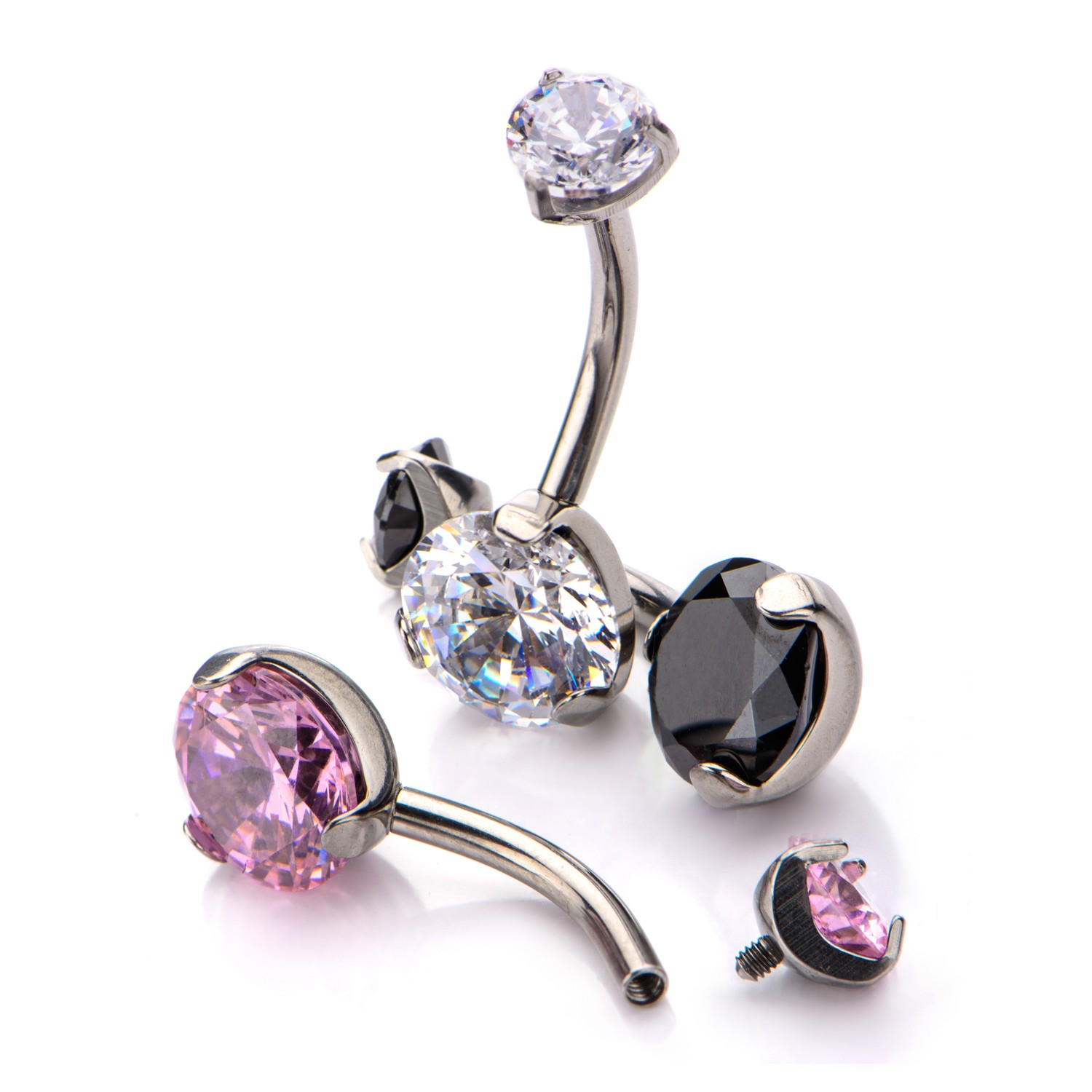 Black, pink, diamond belly button rings